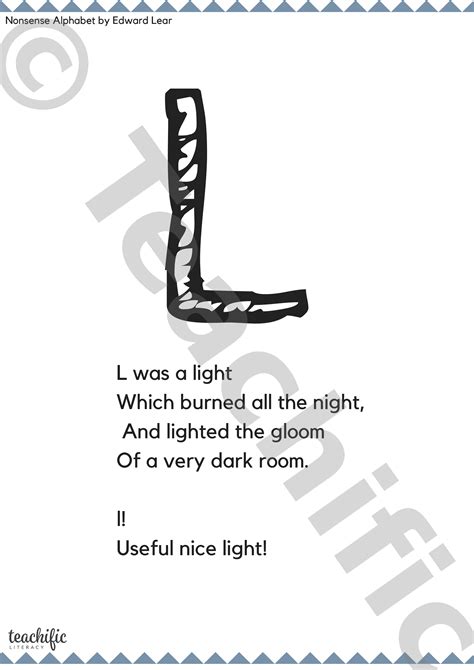 Poems L Was A Light Nonsense Alphabet K 3 Teachific Worksheets