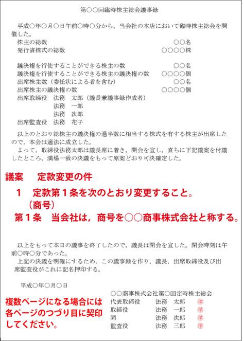 5種類の定款変更議事録の書き方のポイントとひな形