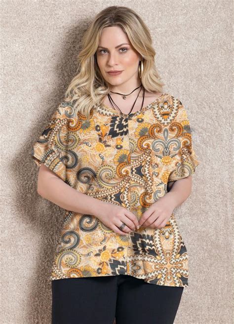 Blusa Paisley Amarelo Soltinha Decote V Quintess