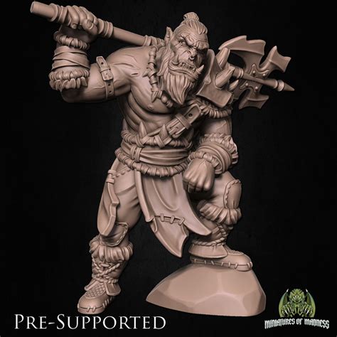 D Printable Dhog Skullcrush Barbarian Pre Supported Orc Fighter By