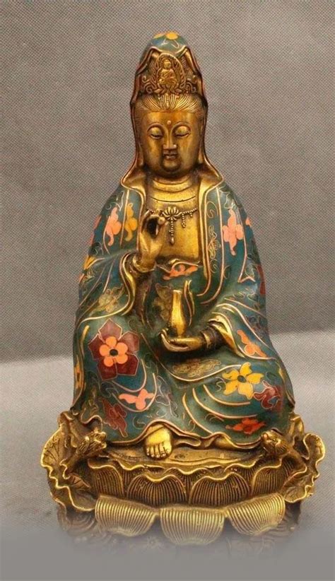 Chinese Buddhism Cloisonne Bronze Gild Seat Kwan Yin Guan Yin Vase