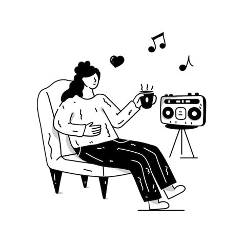 Premium Vector Girl Listening Music On Stereo Hand Drawn Illustration