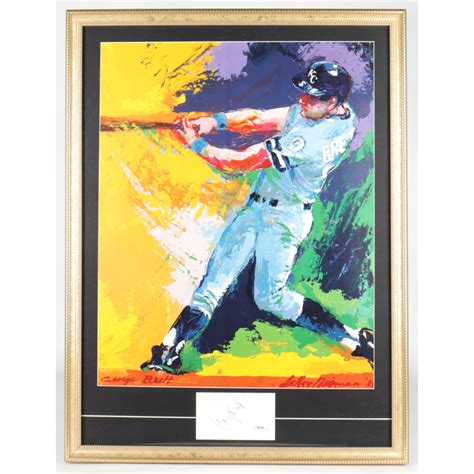 George Brett Signed Leroy Neiman 22x28 Custom Framed Cut Display With