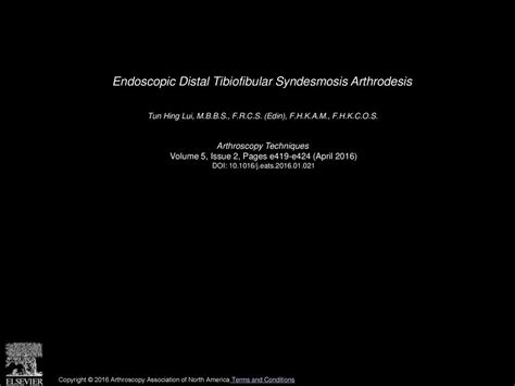 Endoscopic Distal Tibiofibular Syndesmosis Arthrodesis Ppt Download