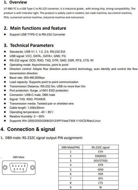 Utek Ut Tc Usb Type C To Rs Interface Protocol Vonverter With