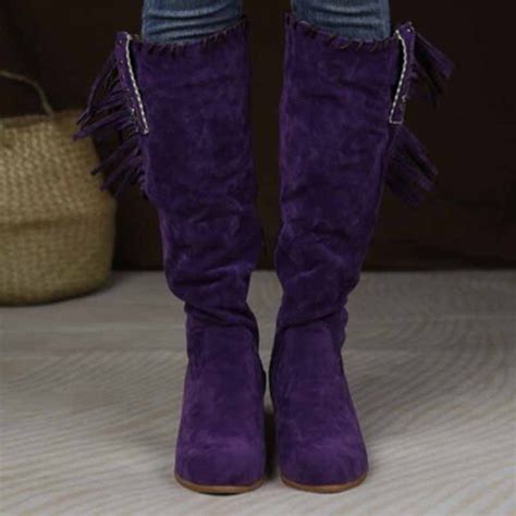 Women Knee High Suede Leather Cowgirl Boots Cowboy Summer Western