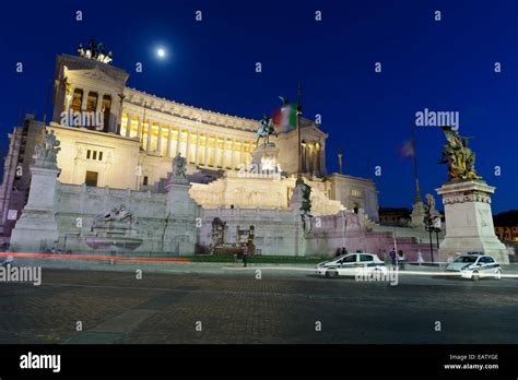 The Victor Emmanuel White Building By Night In Rome Italy Stock Photo