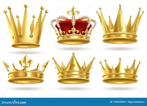 Realistic Golden Crowns King Prince And Queen Gold Crown And Diadem