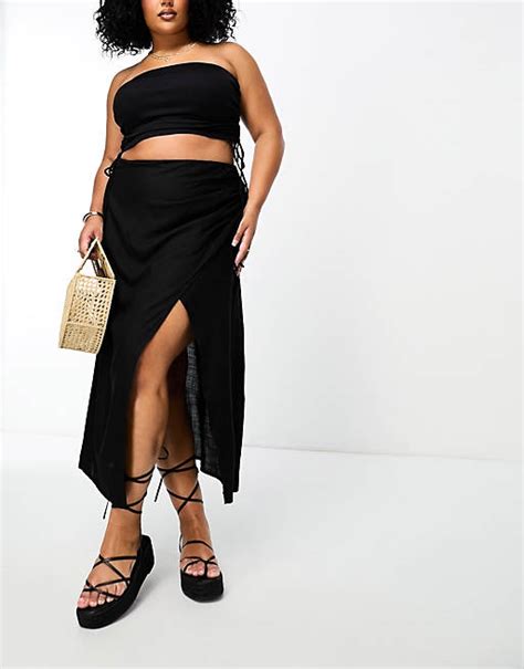 Asos Design Curve Midirock In Schwarz Mit Seitlicher Raffung Asos