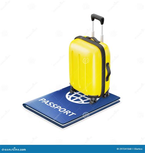 3d Cartoon Yellow Suitcase Placed On Passport Concept For Advertising