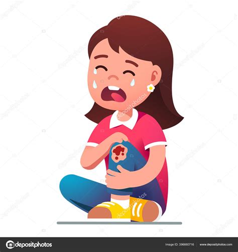 Garota Sentada Chorando De Dor No Joelho Machucado Stock Vector By