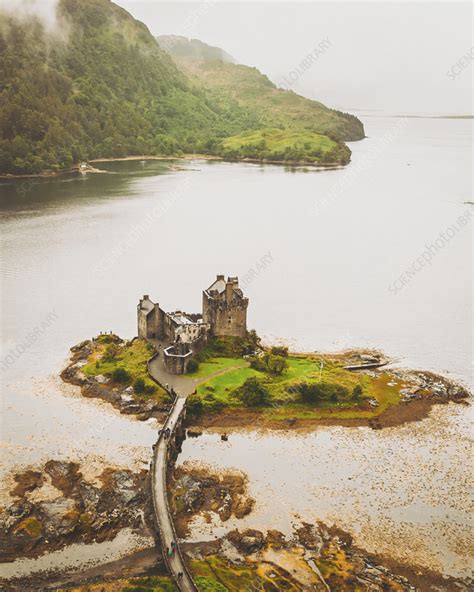 Aerial View Of Eilean Donan Castle Scottish Highlands Uk Stock