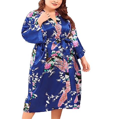 Floral Satin Womens Plus Size Robes Sizes 20 38 Knee Length Ts Are Blue