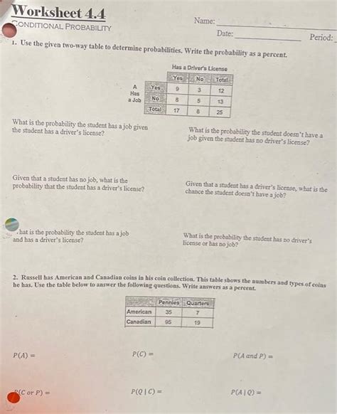 Solved Worksheet 4 4 CONDITIONAL PROBABILITY Name Date Chegg