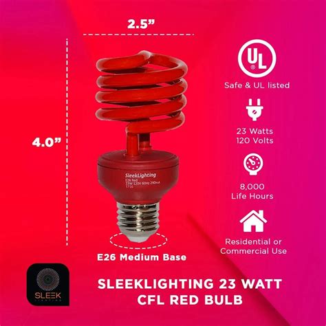 23 Watt T2 RED Light Spiral CFL Light Bulb General Purpose UL