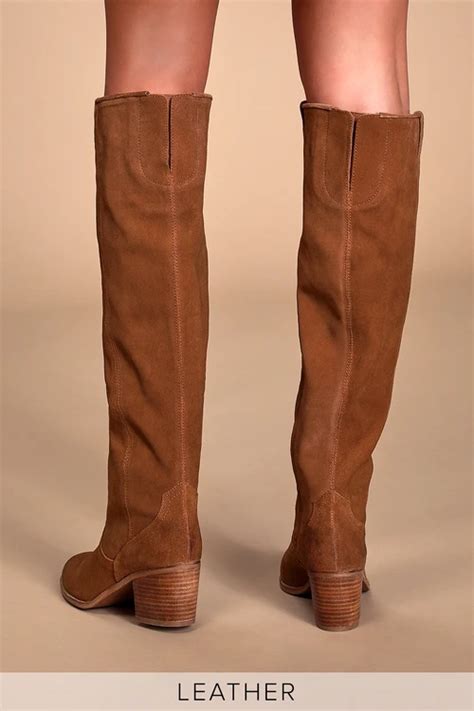 Izzy Tan Suede Leather Knee High Boots Knee High Leather Boots Tan