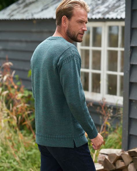 Petrol Marl Pure Wool Knitted Guernsey Jumper Woolovers Au