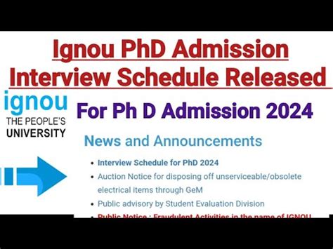 Ignou Ph D Admission 2024 Interview Schedule Released Big Update