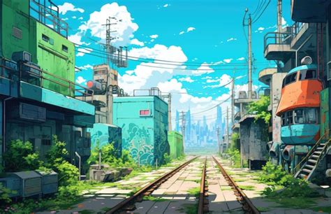 Premium AI Image | Anime background city with buildings of the future