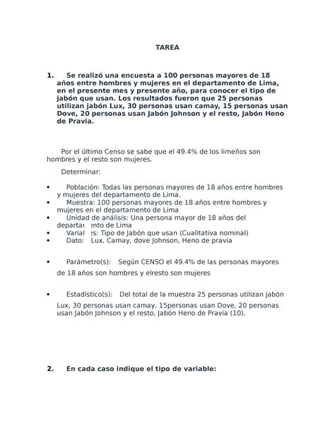 Estadistica tarea TAREA 1 Se realizó una encuesta a 100 personas