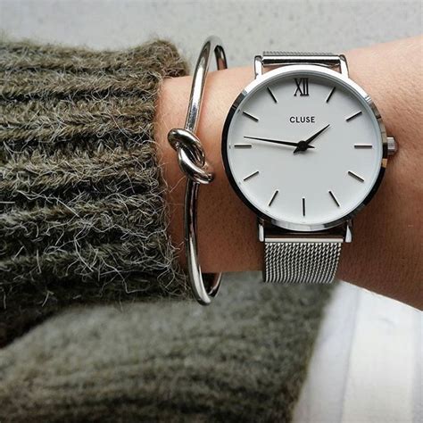 Cluse Watch Minuit Mesh Silver White Stylish Watches Luxury