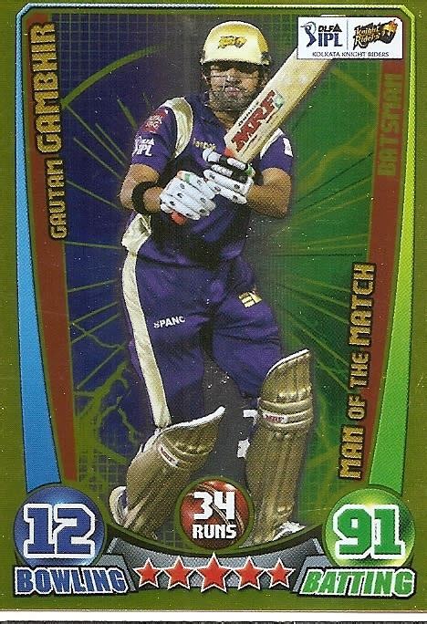 Trading Cards Cricket Attax Ipl League Gautam Gambhir Man Of