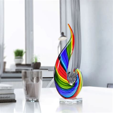 Rainbow Glass Sculpture Hand Blown Glass Art Style Rainbow Sculpture Figurine Abstract Glass