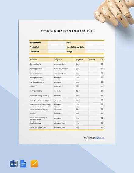 Free Printable Construction Checklist Template - Google Docs, Word ...