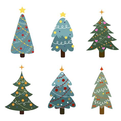 Premium Vector Collection Of Christmas Trees New Years And Xmas Traditional Symbol Tree With