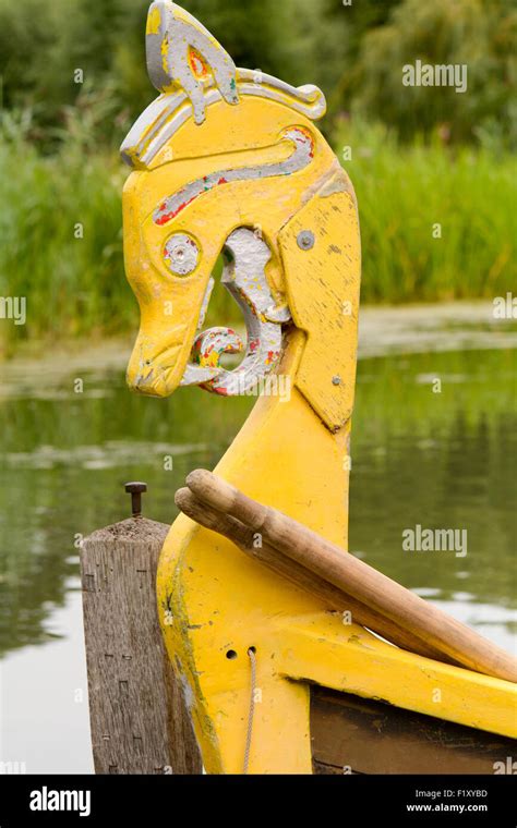 Viking fun rowing boat horses head Stock Photo - Alamy