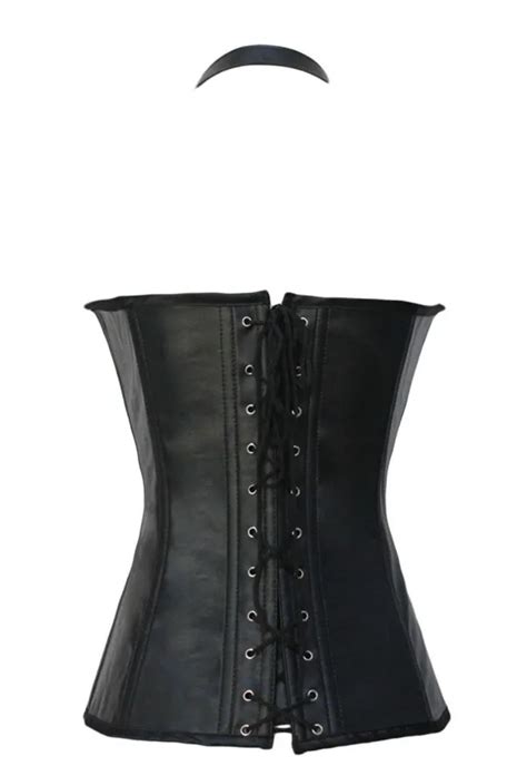 Black Halter Leather Plus Size Leather Corset Bodysuit Sexy Clubwear For Women From