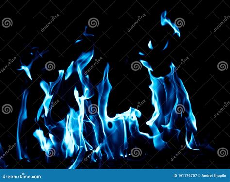 Blue Flame Fire On Black Background Stock Image Image Of Motion