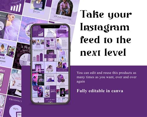 300 Purple Instagram BUNDLE Templates Purple Social Media Etsy