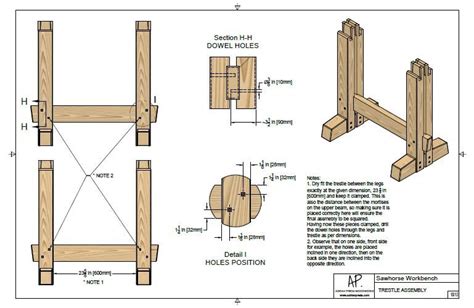 Workbench Sawhorse Table. Plans Dimensions Details - Etsy