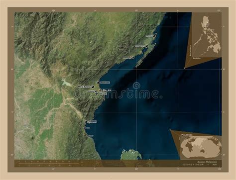 Aurora Philippines Low Res Satellite Labelled Points Of Citie Stock Illustration