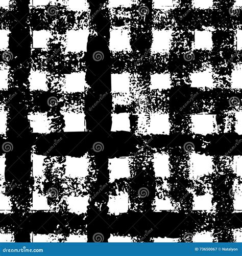 Black And White Checkered Gingham Ink Painted Grunge Seamless Pattern