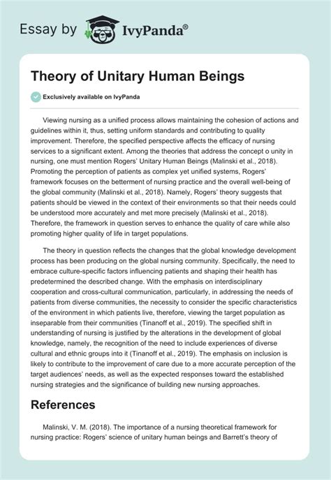 Theory Of Unitary Human Beings 314 Words Essay Example