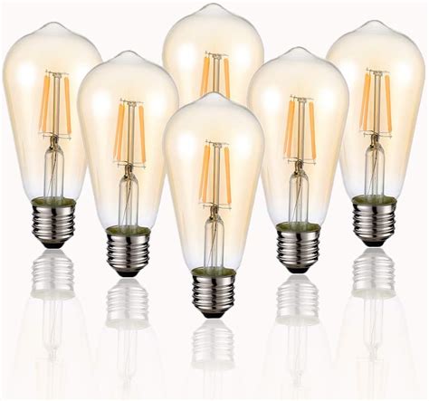 Hession Vintage Edison Led Bulb 6 Pack St58 E26 Base 40 Watt Equivalent Warm White 2200k 2700k