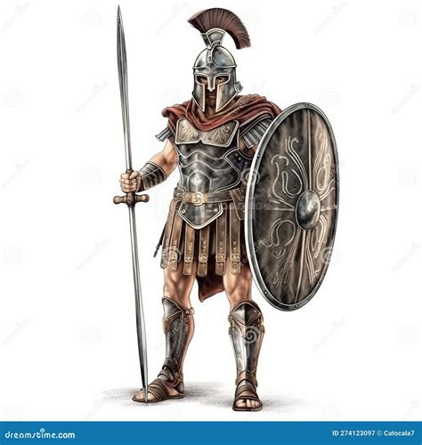 Spartan Warrior in Armor with Weapons and Shield Isolated on White ...