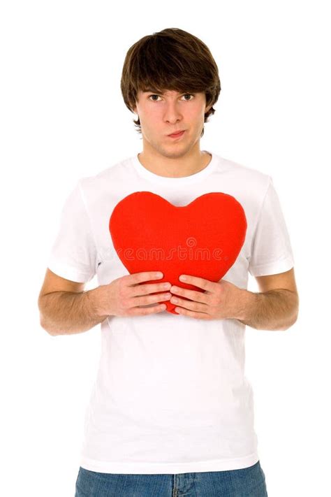 Man Holding Heart Shaped Box And Flowers Stock Photo Image Of Nature