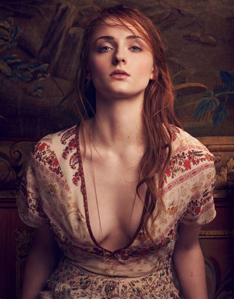 Blue Eyes Long Hair Sophie Turner Dress Actress Redhead Women