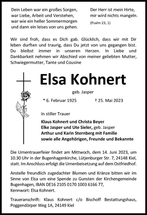 Traueranzeigen Von Elsa Kohnert Trauer Anzeigen De