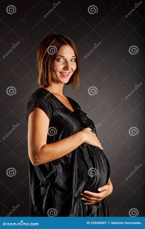 Nude Pregnant Woman In Black Dress Stock Image Image Of Mother Shape