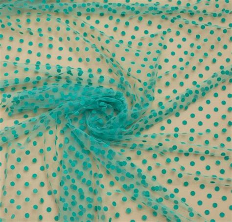 Teal Tulle Fabric With Black Velvet Flock Dots Polka Dot Mesh Etsy