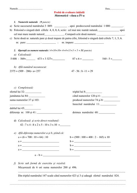 Academiaabc Evaluare Ini Ial Matematic Clasa A Iv A