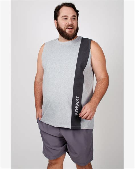 Riachuelo Regata Masculina Estampa Faixa Plus Size Cinza