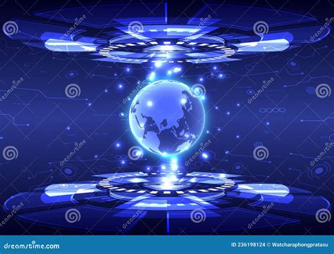 Portal And Globe Hologram Science Futuristic Sci Fi Digital Hi Tech In