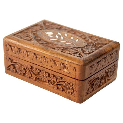 S Vintage Hand Carved Wooden Kashmiri Jewelry Box India For Sale At