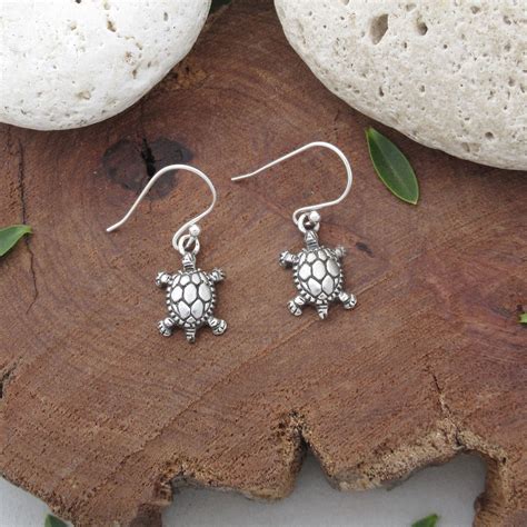 Sterling Silver Turtle Drop Earrings Tortoise Dangle Etsy