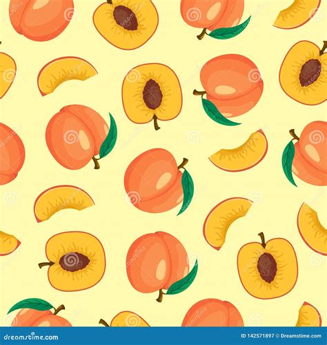 Peach Fruit Seamless Pattern Stock Illustration Illustration Of